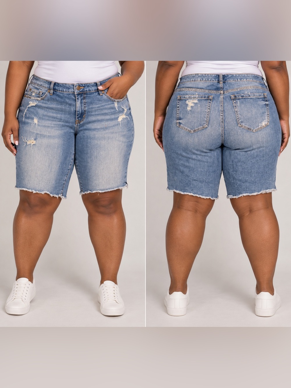 torrid Light Blue Distressed Boyfriend Bermuda Shorts
